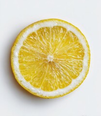 Close-up of a lemon slice, vibrant yellow flesh, white pith