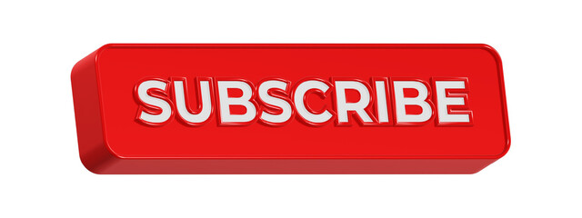 subscribe button 3d rendering symbol red color