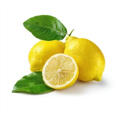 Fresh lemons with leaves, studio shot