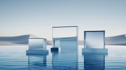 Glass Cubes in Water Landscape