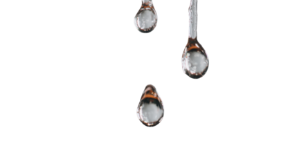 Clear water droplets captured mid-air showcasing purity, motion, transparency, and refreshing natural liquid dynamics in detailed macro perspective on white background