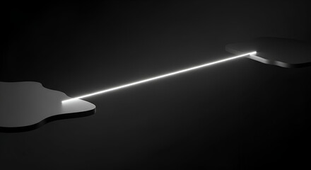 Abstract connection illustrated by a single neon line connecting two dark spots