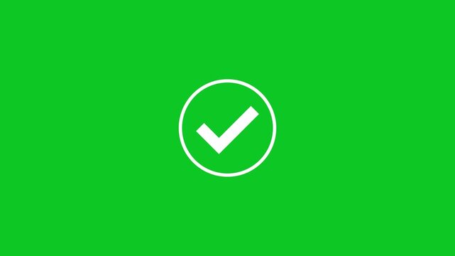 White Check Mark Inside Circle with Dashed Sunburst on Green Background tick correct