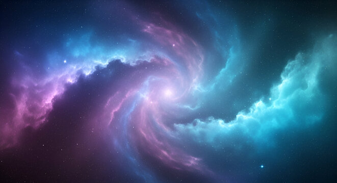 Cosmic Swirl: A Stunning Nebula Display with Vibrant Colors and Starry Backdrop