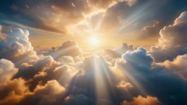 Sunlight like heaven above the bright clouds