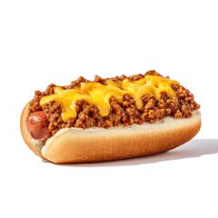Chili dog topped with melted cheese