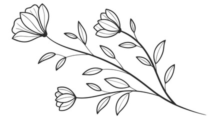 Fototapeta premium Floral branch, line art flowers, minimalist botanical, black and white illustration, vector graphics
