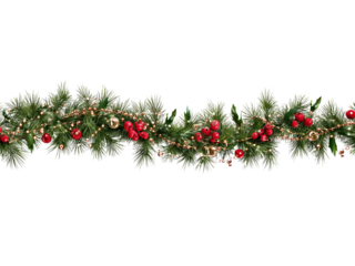 Christmas tree and berry garland isolated on transparent or white background, png