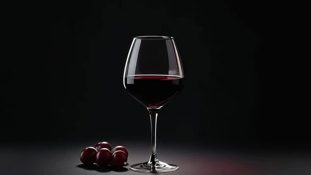 Copa de vino tinto con racimo de uvas en fondo negro