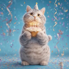 Cute Birthday Cat With Cupcake