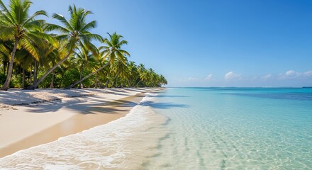 Tropical beach with palm trees and clear blue water
