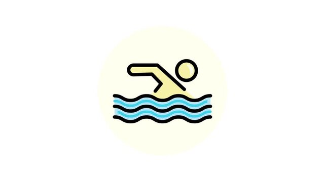 4K footage No swimming area allowed colorful icon sign animation. Isolated on white background. Prohibition symbol. Ideal for presentations, motion graphics, digital art