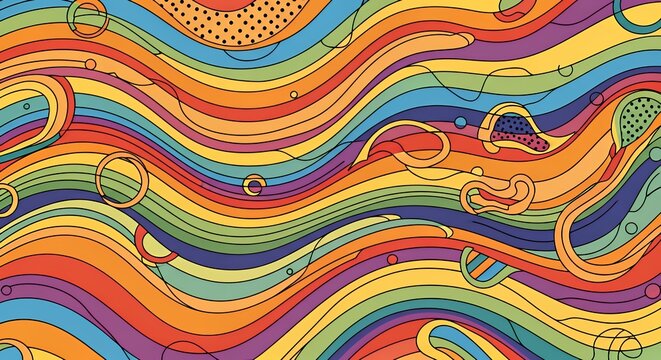 Colorful abstract wavy lines and shapes background - Powered by Adobe