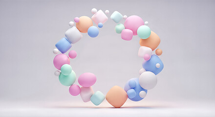 Floating Wreath of Soft Pastel Geometric Shapes in a Minimalist Space