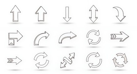 Assorted hand drawn arrows on a white background