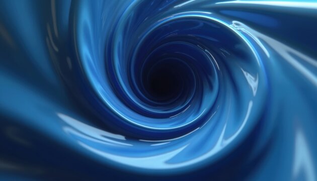 Abstract blue liquid tunnel with spiral motion. Seamless loop effect draws viewer into dark center. Digital art, futuristic vortex imagery for media projects.