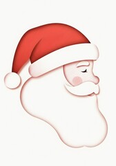 Vintage Red Accented Minimal Paper Cut Illustration with Soft Rounded Shapes and Subtle Pencil Textured Santa Profile