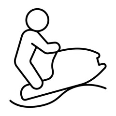 Athlete man on gyroscooter in the sea thin line icon, summer sports concept. Vector graphics. Man on a water scooter, sport sign on white background, style icon mobile or web design.
