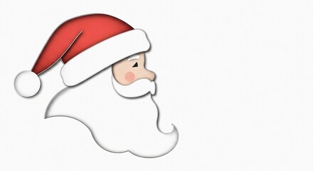 Vintage Red Accented Minimal Paper Cut Illustration with Soft Rounded Shapes and Subtle Pencil Textured Santa Profile