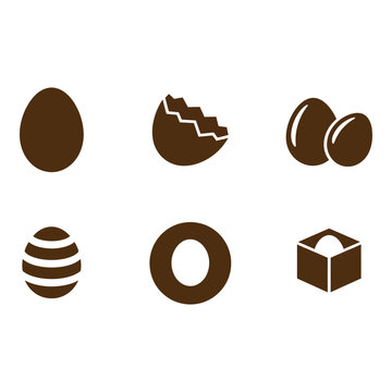 Collection of stylized chocolate easter eggs in various designs and arrangements