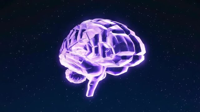 Glowing purple crystal brain rotating in starry night sky abstract concept of intelligence - Powered by Adobe