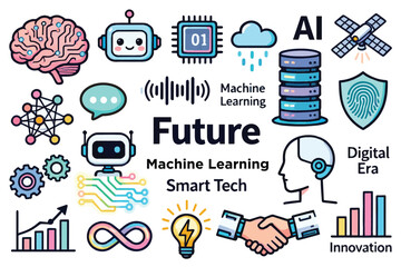 AI, Machine Learning, and Future Technology Concept Icon Set