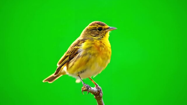 Green Screen yellowhammer emberiza citrinella isolated scene 2 with distortion, overlay, glitch, static noise, scan lines on black background, 4k animated video loop