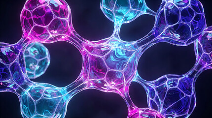 Abstract neon fluid structures with rich textures and glowing refractive details for commercial design use