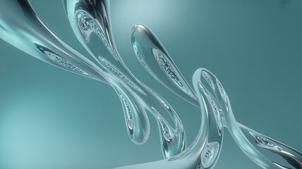 Abstract liquid sculptures with smooth flowing ribbons and detailed textures for digital advertising and product visuals