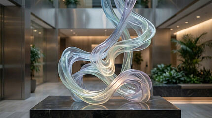 Abstract liquid sculptures with smooth flowing ribbons and detailed textures for digital advertising and product visuals