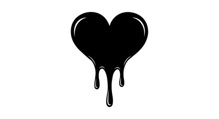 Black dripping heart shape isolated on
