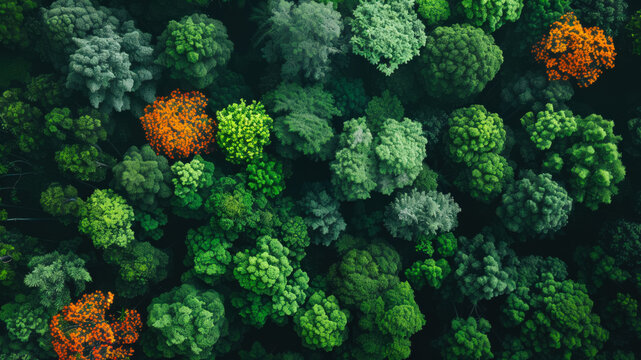 Colorful Trees Cover the Forest Canopy During a Sunny Day in the Spring Season - Powered by Adobe