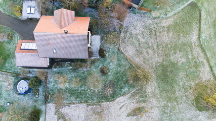Single Farmhouse Property Aerial Top Down Autumn Drone