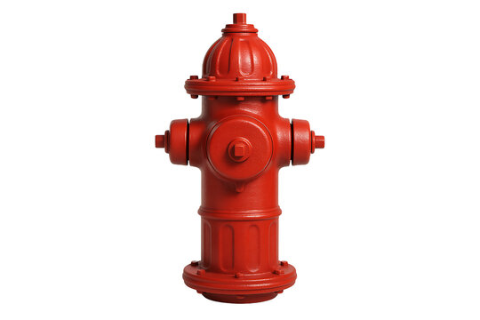 Red fire hydrant standing upright isolated on black background, vertical firefighting street equipment