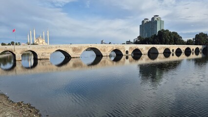 Ancient Roman stone bridge over Seyhan River in Adana, Turkey