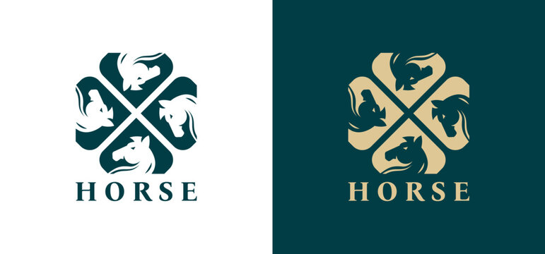 Horse logo design with a spinning concept. Elegant horse vector icon.