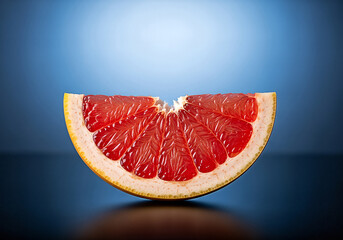 Vibrant Grapefruit Slice: A Close-Up of Citrus Freshness on Blue Gradient