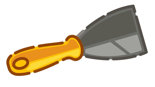 Illustration of a metal scraper spatula used for smoothing, scraping, and applying material in construction and painting tasks