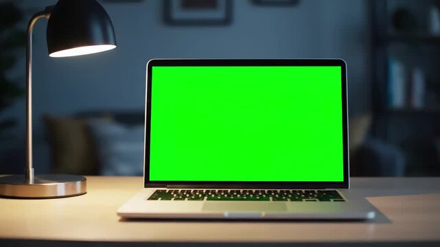 Green Screen laptop computer sitting on a home work desk next to lamp footage shot with red available in 4k and hd download the preview for free scene 3 distortion, overlay, glitch, static noise, scan