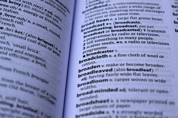 Obraz premium Definition Of English Dictionary Close Up Of Page With Word - broadcloth