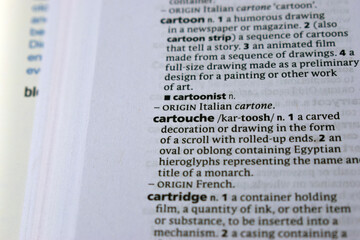 English Dictionary Page Close Up With The Word Meaning Of -cartouche
