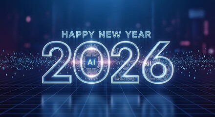 Fototapeta premium Celebrating 2026 A Vision of the New Year Powered by Artificial Intelligence and Future Digital Innovation