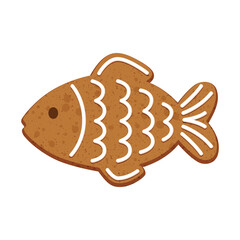 Cute, Delicious Fish Gingerbread Cookie with Icing Decoration for Christmas - Vector Illustration	
