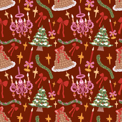 Christmas Seamless Pattern, Pastel Snowman and Santa Ornament Digital Paper, Holiday Sweet (PNG, JPG Digital Download)