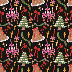 Christmas Seamless Pattern, Pastel Snowman and Santa Ornament Digital Paper, Holiday Sweet (PNG, JPG Digital Download)