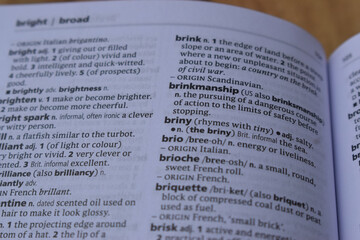 English Dictionary Page Close Up With The Word Meaning Of -brinkmaship