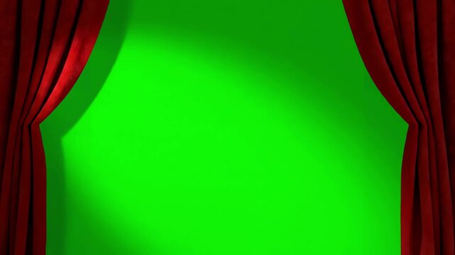 Green Screen red curtain with spotlight opening scene 2 distortion, overlay, glitch, static noise, scan lines on black background, 4k animated video loop