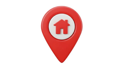 3D red map pin with white house icon on black background