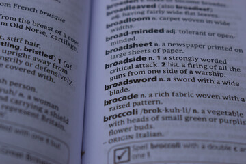 English Dictionary Page Close Up With The Word Meaning Of -broadsword