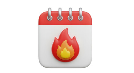 3D Calendar Icon With Flame Symbol fire